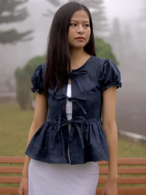 Denim Bow Top